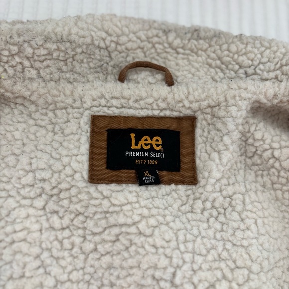 Lee Workwear Mens Vest Tan Canvas Sherpa Fleece Lined Pockets Vintage Wear XL - Picture 7 of 11